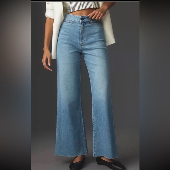 Oat New York Denim - Oat New York Wide Leg High Waist Utility Pocket Raw Hem Jeans size 10/30